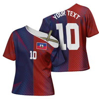 Custom Haiti National Football Cross Shoulder Shirt Red Blue The Half Sporty Design - Wonder Print Shop