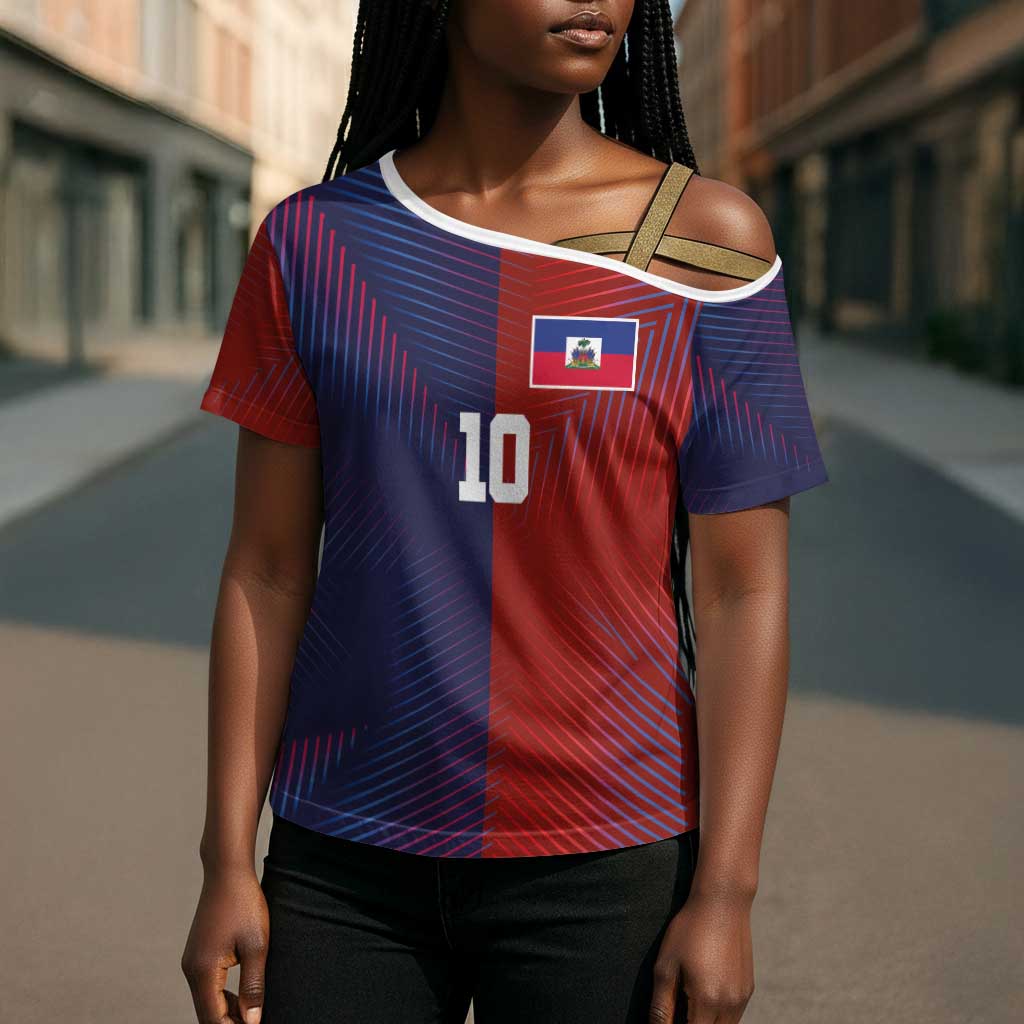 Custom Haiti National Football Cross Shoulder Shirt Red Blue The Half Sporty Design - Wonder Print Shop