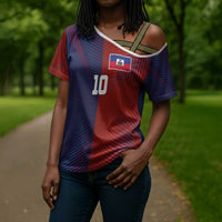 Custom Haiti National Football Cross Shoulder Shirt Red Blue The Half Sporty Design - Wonder Print Shop