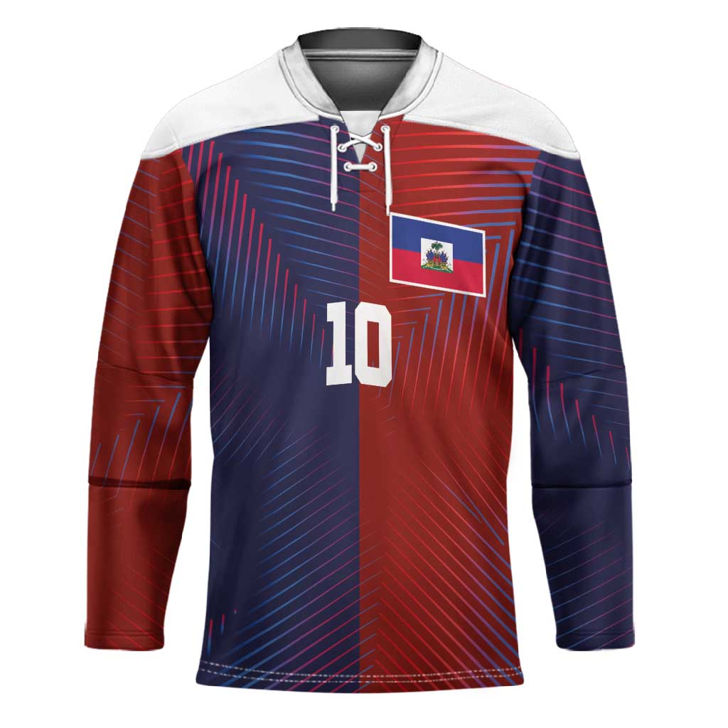 Custom Haiti National Football Hockey Jersey Red Blue The Half Sporty Design - Wonder Print Shop