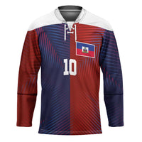 Custom Haiti National Football Hockey Jersey Red Blue The Half Sporty Design - Wonder Print Shop