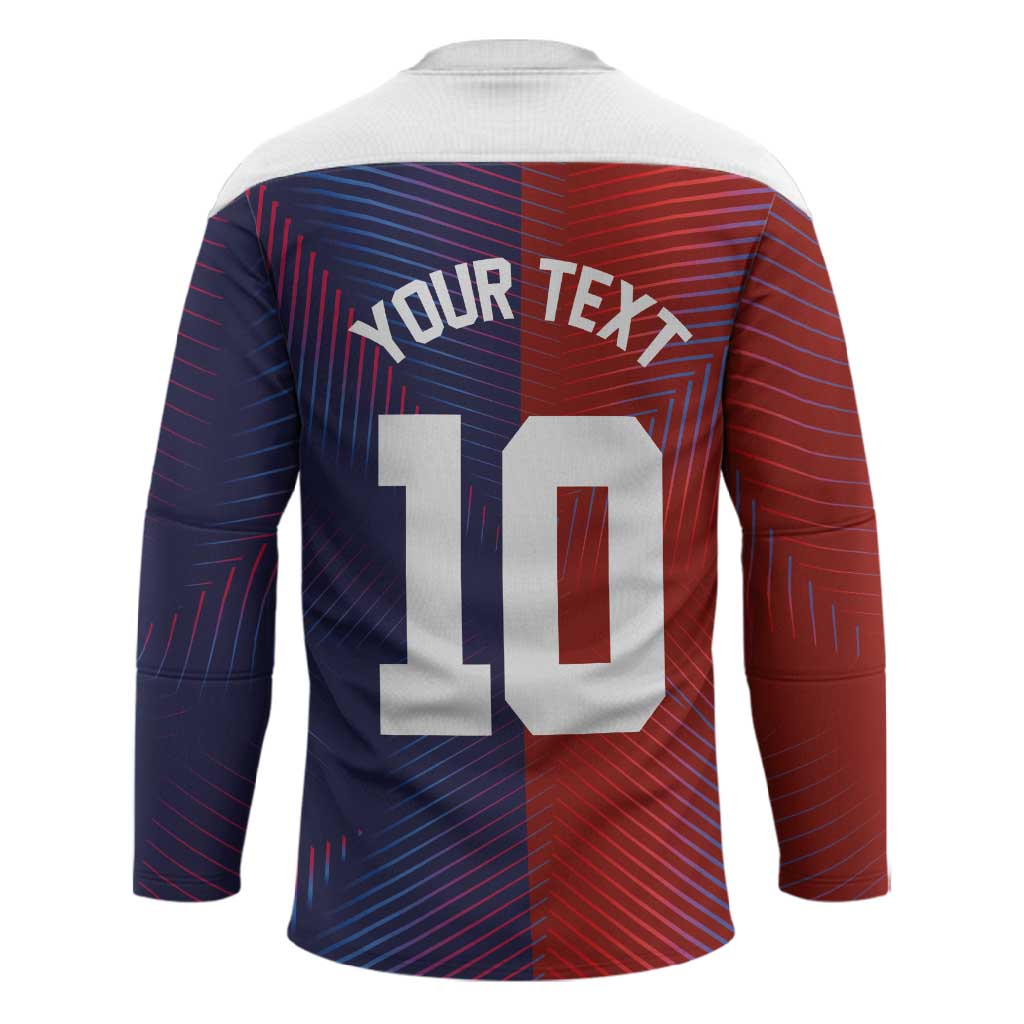Custom Haiti National Football Hockey Jersey Red Blue The Half Sporty Design - Wonder Print Shop