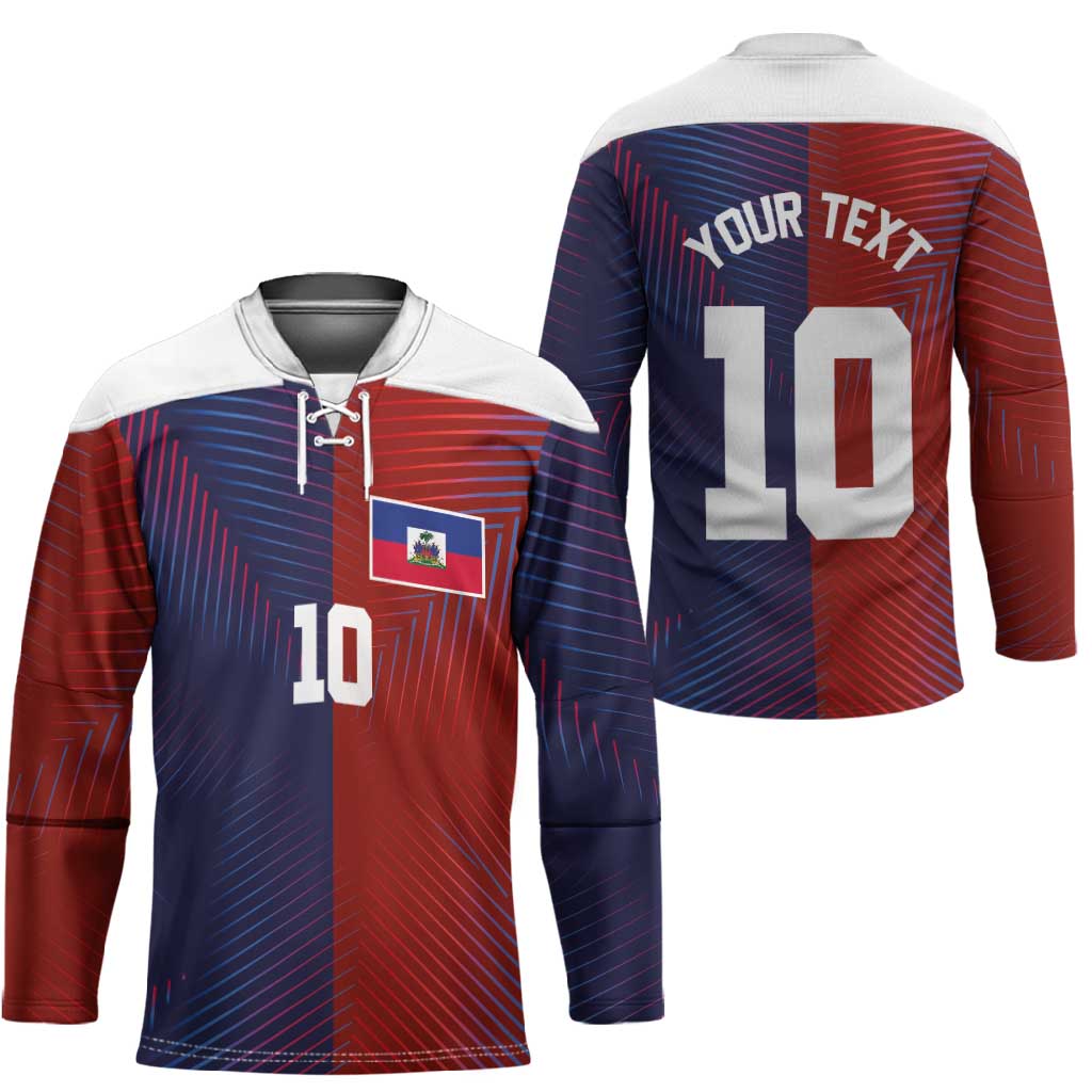 Custom Haiti National Football Hockey Jersey Red Blue The Half Sporty Design - Wonder Print Shop