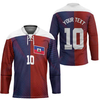 Custom Haiti National Football Hockey Jersey Red Blue The Half Sporty Design - Wonder Print Shop