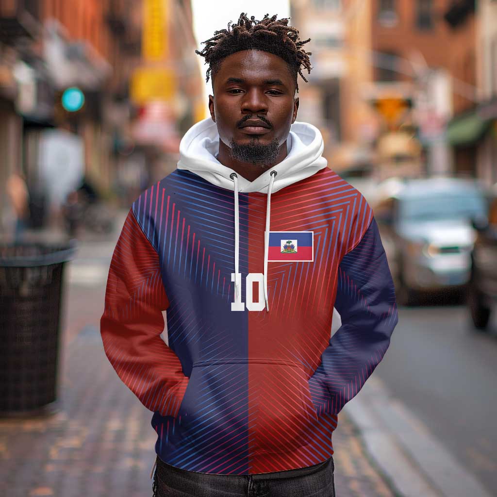 Custom Haiti National Football Hoodie Red Blue The Half Sporty Design - Wonder Print Shop