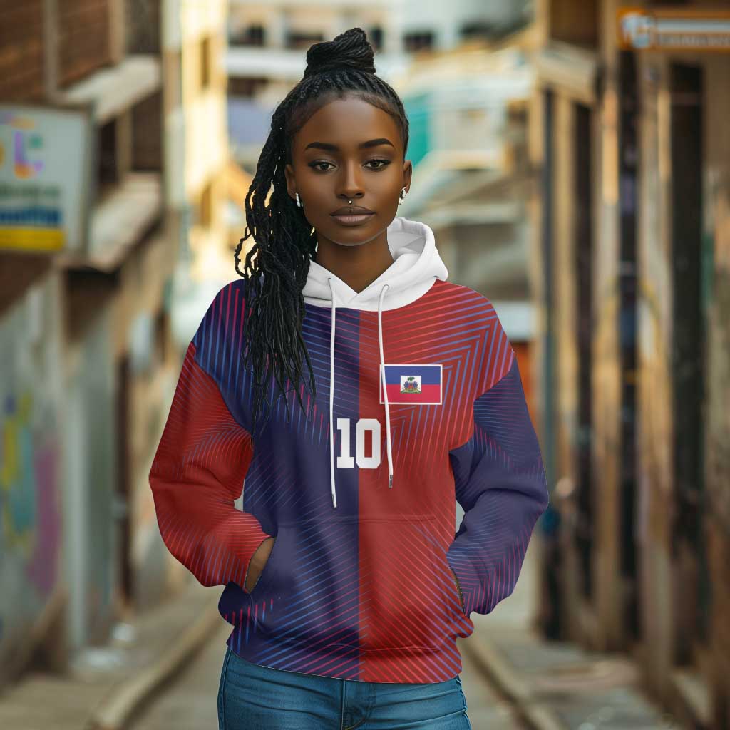 Custom Haiti National Football Hoodie Red Blue The Half Sporty Design - Wonder Print Shop
