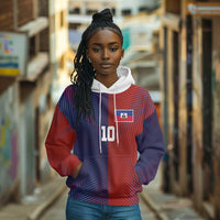 Custom Haiti National Football Hoodie Red Blue The Half Sporty Design - Wonder Print Shop