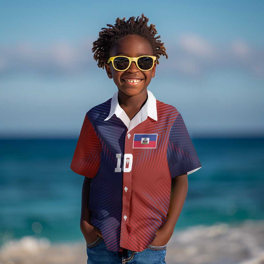 Custom Haiti National Football Kid Hawaiian Shirt Red Blue The Half Sporty Design - Wonder Print Shop