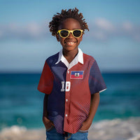 Custom Haiti National Football Kid Hawaiian Shirt Red Blue The Half Sporty Design - Wonder Print Shop