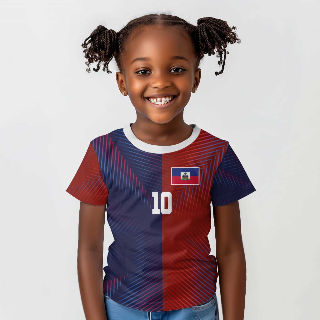 Custom Haiti National Football Kid T shirt Red Blue The Half Sporty Design - Wonder Print Shop