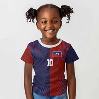 Custom Haiti National Football Kid T shirt Red Blue The Half Sporty Design - Wonder Print Shop