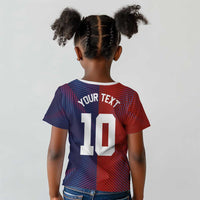 Custom Haiti National Football Kid T shirt Red Blue The Half Sporty Design - Wonder Print Shop