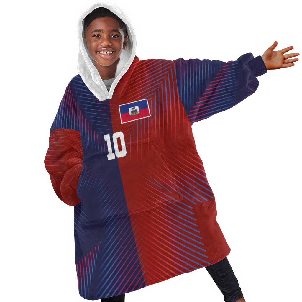 Custom Haiti National Football Kid Wearable Blanket Hoodie Red Blue The Half Sporty Design - Wonder Print Shop