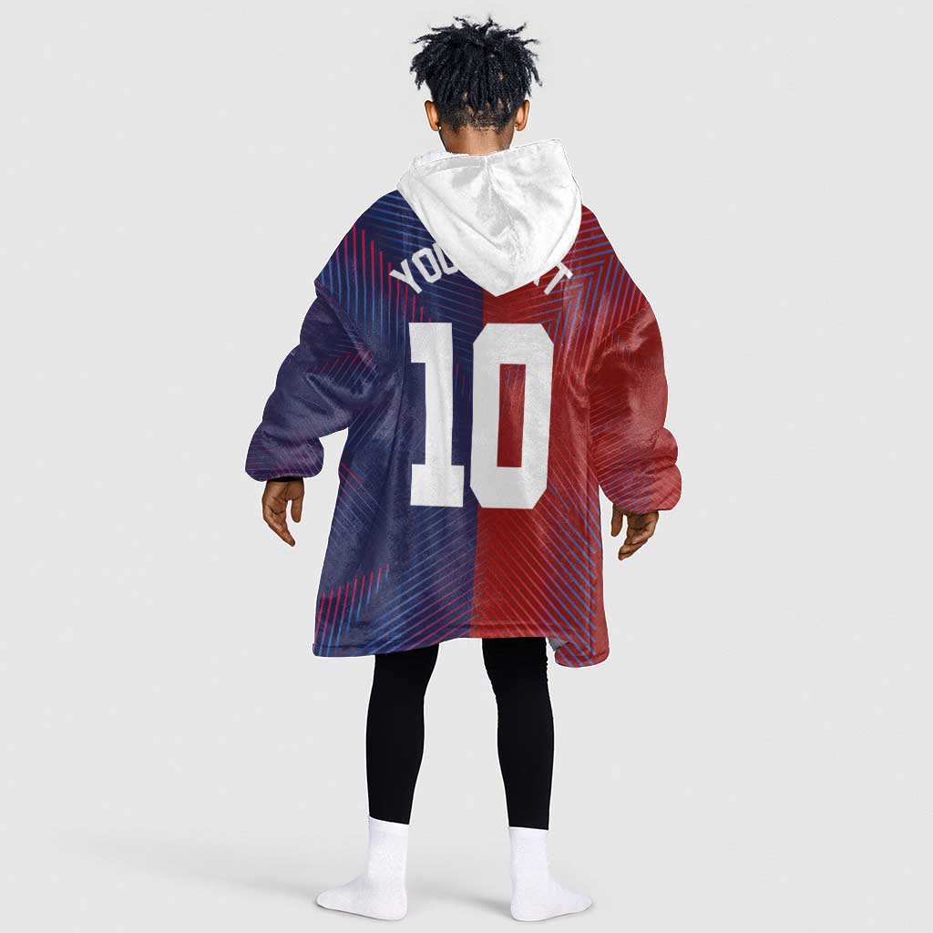 Custom Haiti National Football Kid Wearable Blanket Hoodie Red Blue The Half Sporty Design - Wonder Print Shop