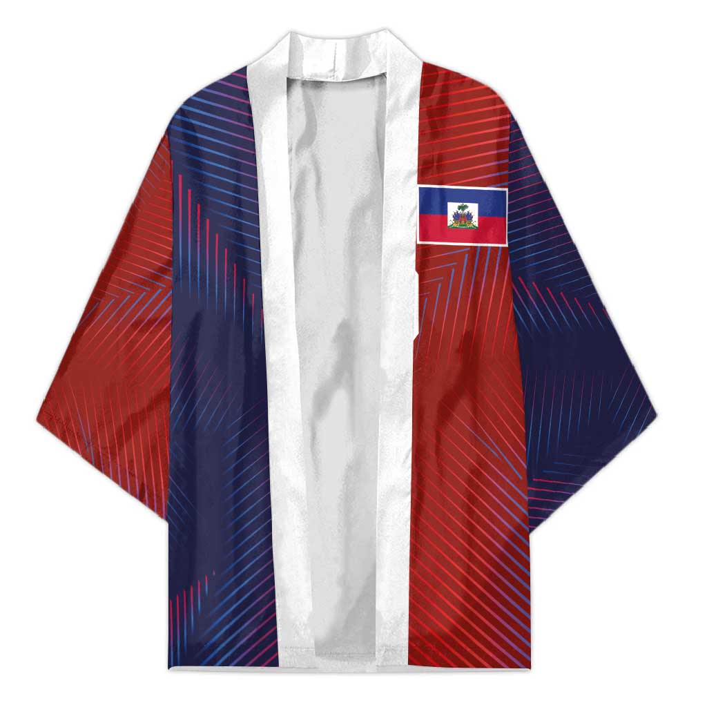 Custom Haiti National Football Kimono Red Blue The Half Sporty Design - Wonder Print Shop
