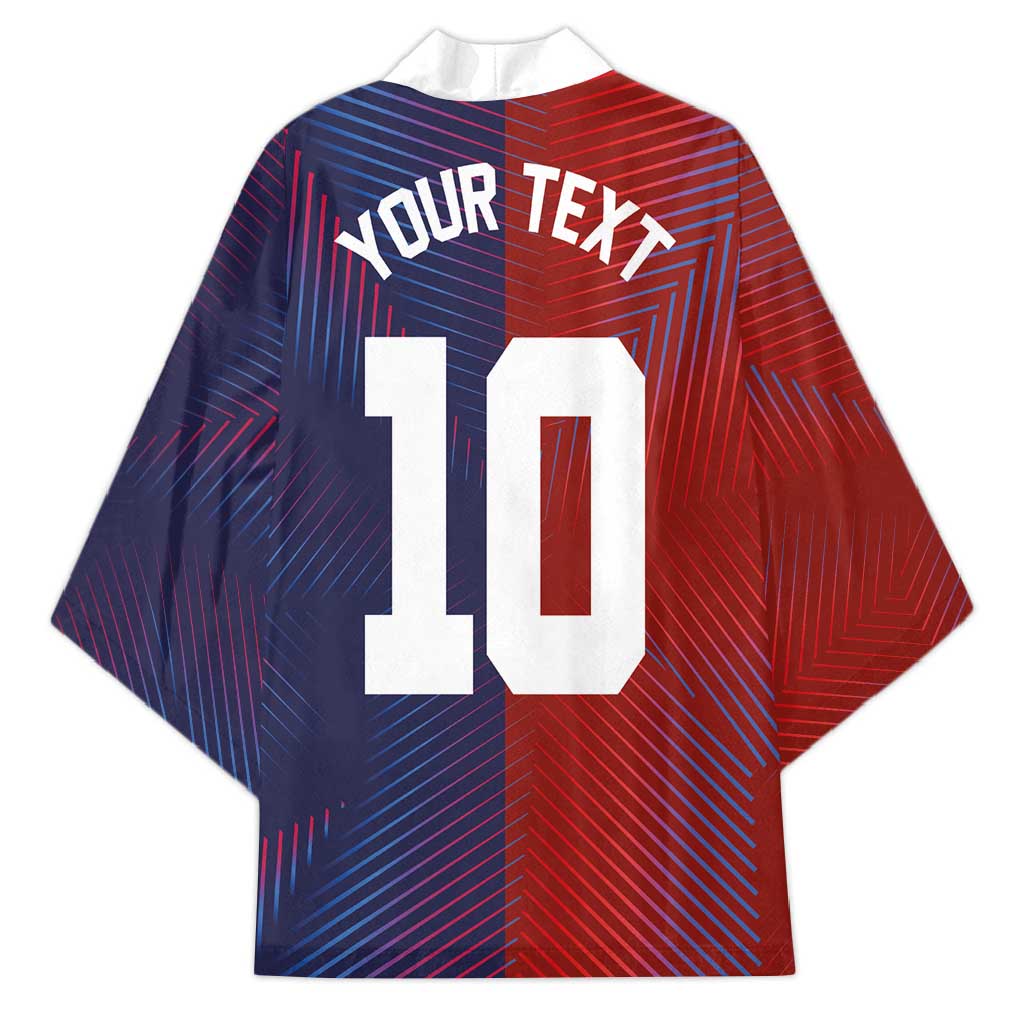 Custom Haiti National Football Kimono Red Blue The Half Sporty Design - Wonder Print Shop