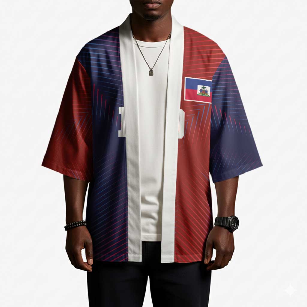 Custom Haiti National Football Kimono Red Blue The Half Sporty Design - Wonder Print Shop