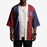 Custom Haiti National Football Kimono Red Blue The Half Sporty Design - Wonder Print Shop
