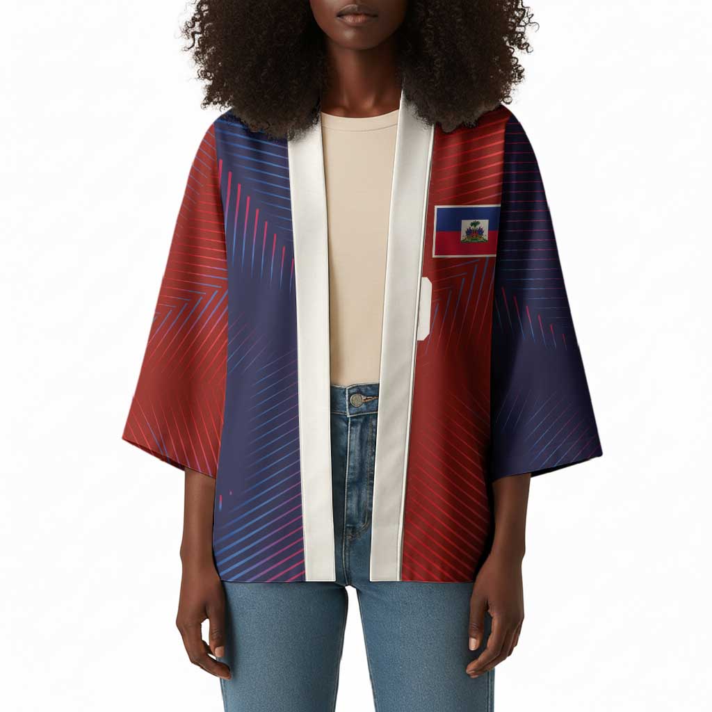 Custom Haiti National Football Kimono Red Blue The Half Sporty Design - Wonder Print Shop