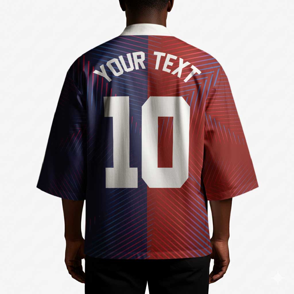 Custom Haiti National Football Kimono Red Blue The Half Sporty Design - Wonder Print Shop