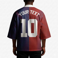 Custom Haiti National Football Kimono Red Blue The Half Sporty Design - Wonder Print Shop