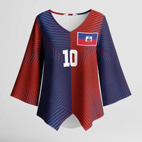 Custom Haiti National Football Kimono Sleeve Blouse Red Blue The Half Sporty Design - Wonder Print Shop