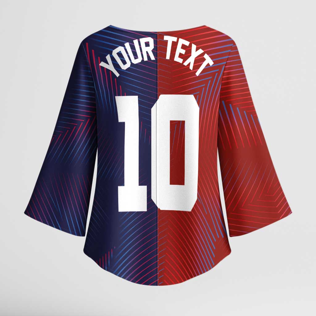 Custom Haiti National Football Kimono Sleeve Blouse Red Blue The Half Sporty Design - Wonder Print Shop