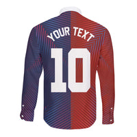Custom Haiti National Football Long Sleeve Button Shirt Red Blue The Half Sporty Design - Wonder Print Shop
