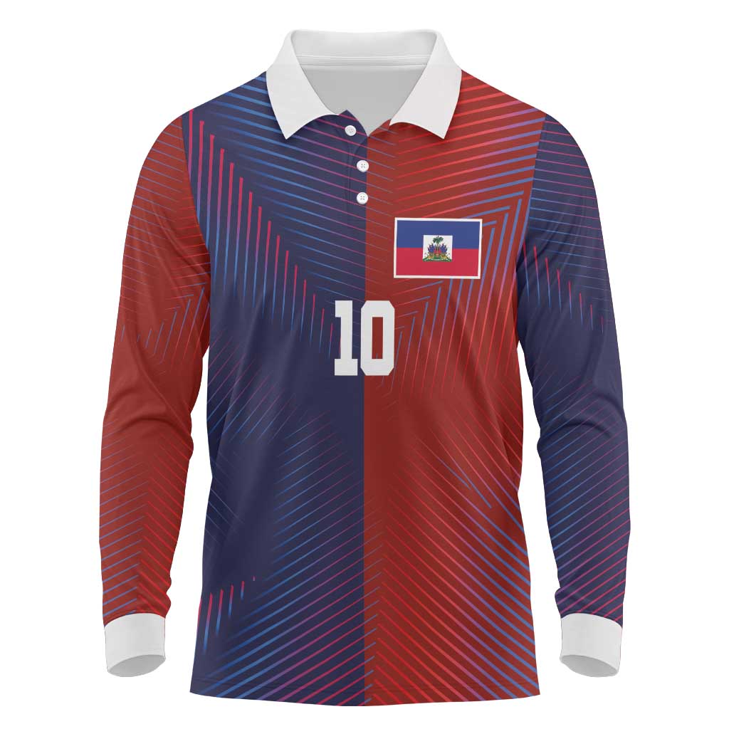 Custom Haiti National Football Long Sleeve Polo Shirt Red Blue The Half Sporty Design - Wonder Print Shop