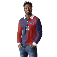 Custom Haiti National Football Long Sleeve Polo Shirt Red Blue The Half Sporty Design - Wonder Print Shop
