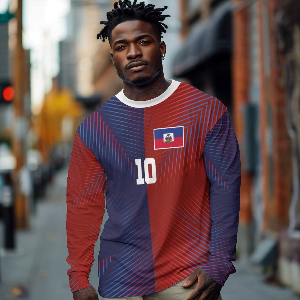 Custom Haiti National Football Long Sleeve Shirt Red Blue The Half Sporty Design - Wonder Print Shop