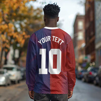 Custom Haiti National Football Long Sleeve Shirt Red Blue The Half Sporty Design - Wonder Print Shop