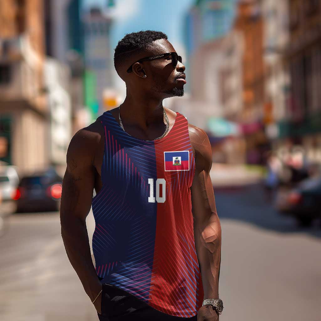 Custom Haiti National Football Men Tank Top Red Blue The Half Sporty Design - Wonder Print Shop