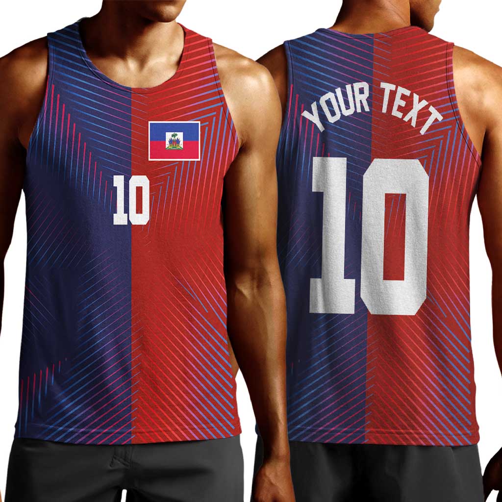 Custom Haiti National Football Men Tank Top Red Blue The Half Sporty Design - Wonder Print Shop