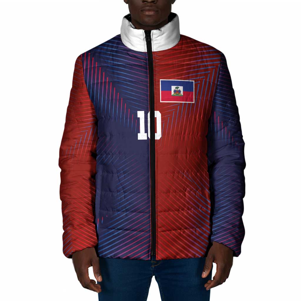 Custom Haiti National Football Padded Jacket Red Blue The Half Sporty Design - Wonder Print Shop