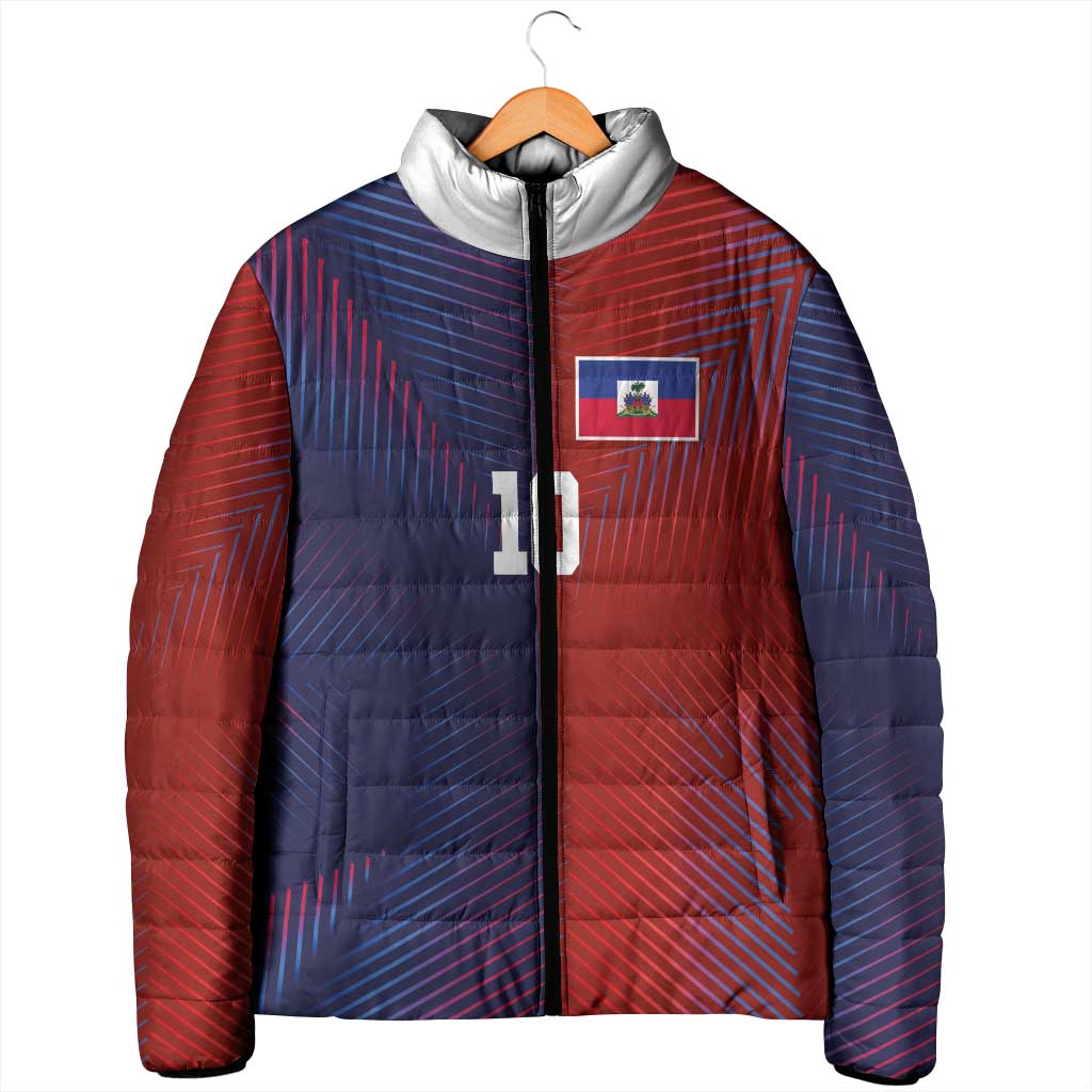 Custom Haiti National Football Padded Jacket Red Blue The Half Sporty Design - Wonder Print Shop