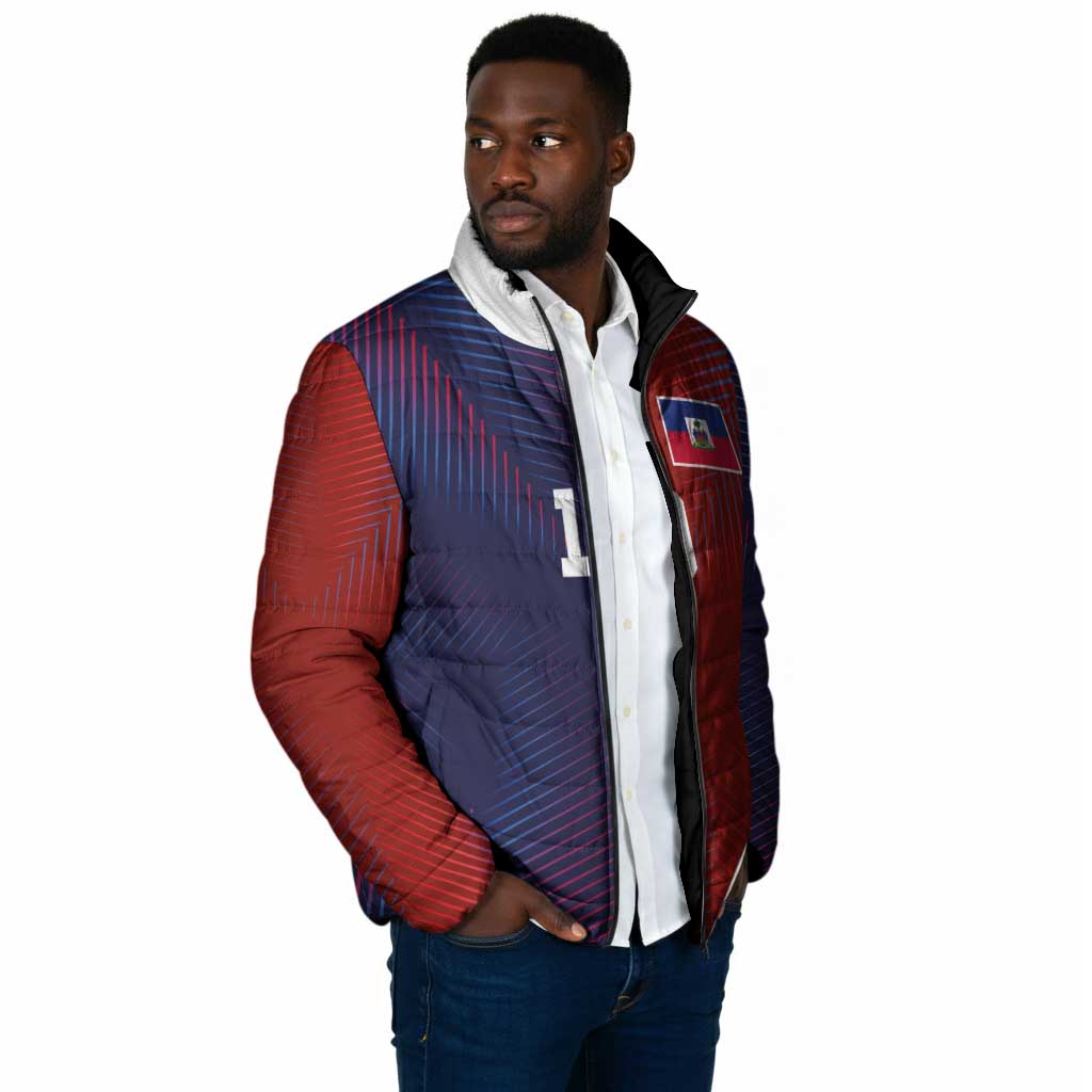 Custom Haiti National Football Padded Jacket Red Blue The Half Sporty Design - Wonder Print Shop