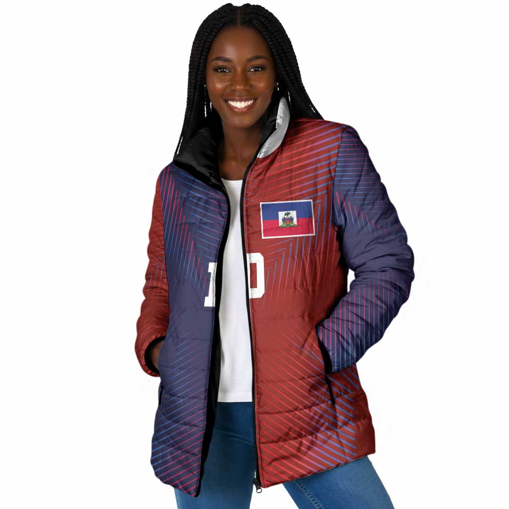Custom Haiti National Football Padded Jacket Red Blue The Half Sporty Design - Wonder Print Shop