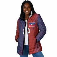 Custom Haiti National Football Padded Jacket Red Blue The Half Sporty Design - Wonder Print Shop