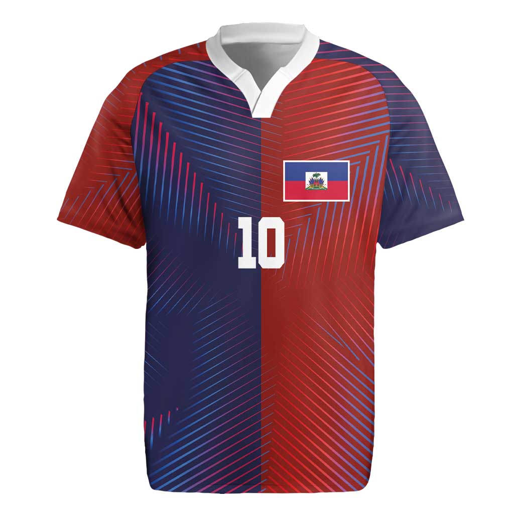 Custom Haiti National Football Rugby Jersey Red Blue The Half Sporty Design - Wonder Print Shop