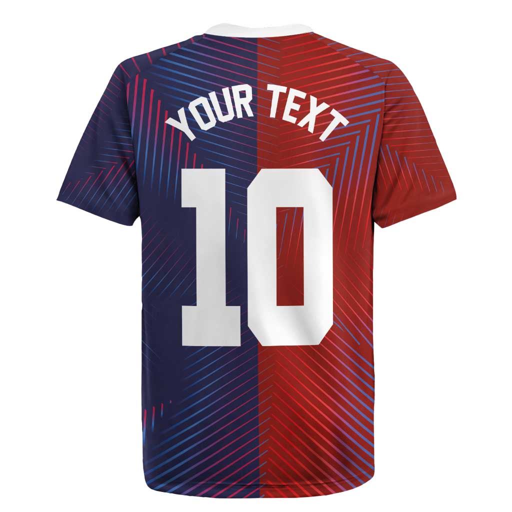 Custom Haiti National Football Rugby Jersey Red Blue The Half Sporty Design - Wonder Print Shop