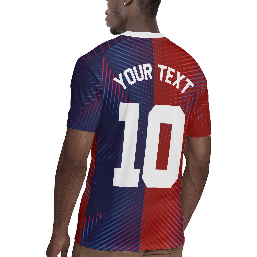 Custom Haiti National Football Rugby Jersey Red Blue The Half Sporty Design - Wonder Print Shop