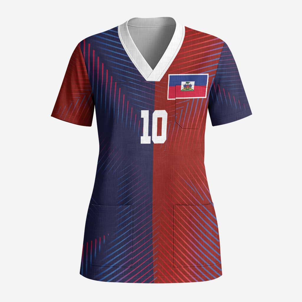 Custom Haiti National Football Scrub Top Red Blue The Half Sporty Design - Wonder Print Shop