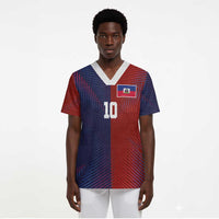Custom Haiti National Football Scrub Top Red Blue The Half Sporty Design - Wonder Print Shop