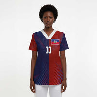 Custom Haiti National Football Scrub Top Red Blue The Half Sporty Design - Wonder Print Shop