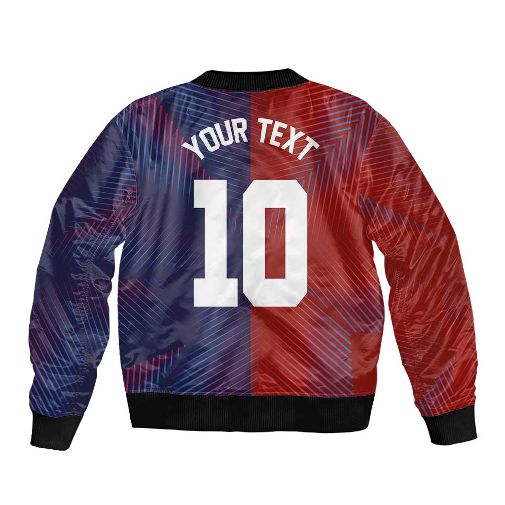 Custom Haiti National Football Sleeve Zip Bomber Jacket Red Blue The Half Sporty Design - Wonder Print Shop