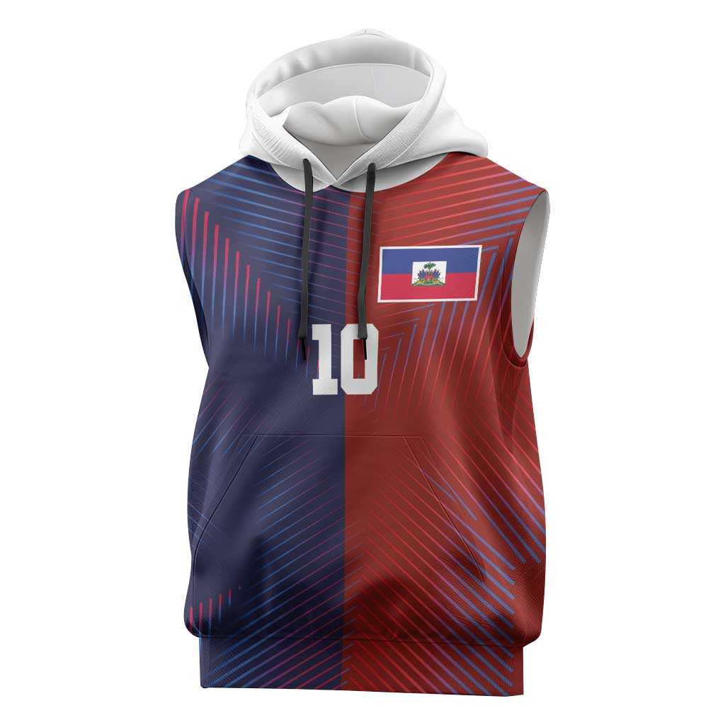 Custom Haiti National Football Sleeveless Hoodie Red Blue The Half Sporty Design - Wonder Print Shop