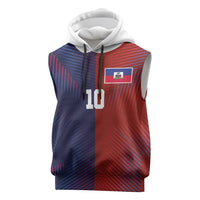 Custom Haiti National Football Sleeveless Hoodie Red Blue The Half Sporty Design - Wonder Print Shop