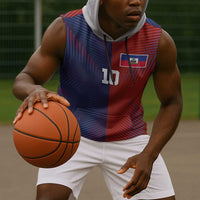 Custom Haiti National Football Sleeveless Hoodie Red Blue The Half Sporty Design - Wonder Print Shop