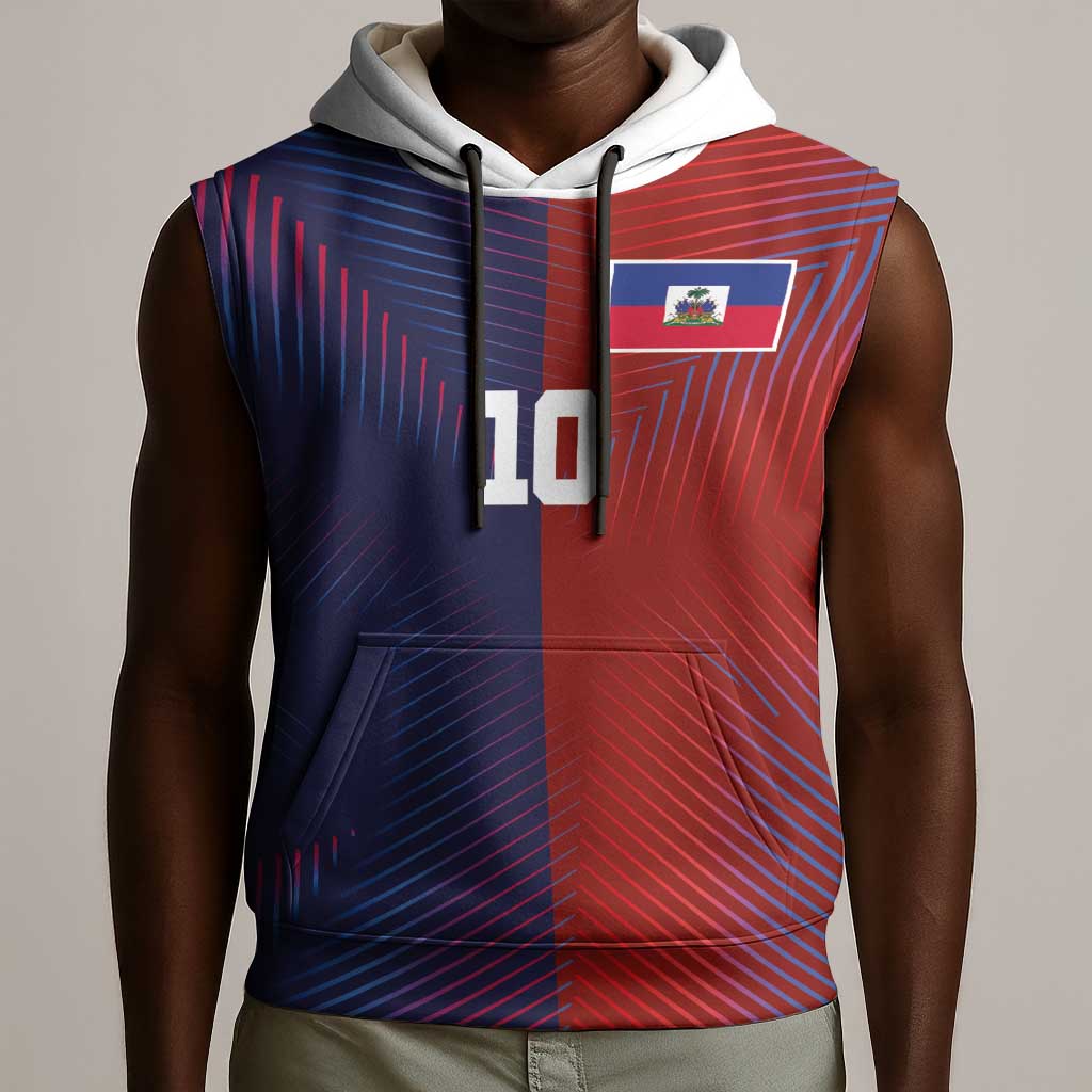 Custom Haiti National Football Sleeveless Hoodie Red Blue The Half Sporty Design - Wonder Print Shop